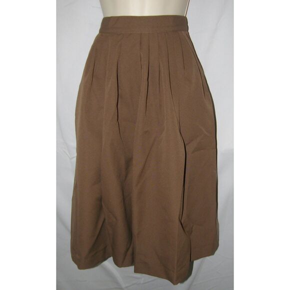 Vintage Brown Sz Small Church Office Knee Length Pleated Front Skirt Pockets - Picture 1 of 3